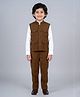BT DEZINES Lycra Woven Full Sleeves Solid Shirt & Trousers With Waistcoat Set - Coffee Brown