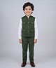 BT DEZINES Lycra Woven Full Sleeves Solid Shirt & Trousers With Waistcoat Set - Olive Green