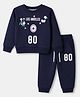 Smarty Girls Cotton Knitted Full Sleeves Winter Wear Suit With Floral & Los Angeles Text Print -Navy Blue