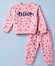 Smarty Girls Knit Full Sleeves Winter Wear Co-Ords Set With Floral & Text print - Pink