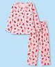 Smarty Girls Knit Full Sleeves Co-Ords Top & Pyjama Night Suit with Strawberry Print - Baby Pink