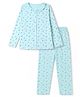 Smarty Girls Knit Full Sleeves Shirt & Pyjama Night Suit Co-Ords Set With Floral Print - Light Blue