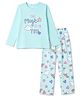 Smarty Girls Knit Full Sleeves T-Shirt & Pyjama Night Suit with Heart Rainbow & Text Print - Sky Blue