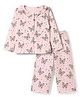 Smarty Girls Knit Full Sleeves Co-Ords Shirt & Pyjama Night Suit with Butterfly Print - Baby Pink