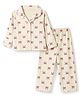 Smarty Girls Knit Full Sleeves Co-Ords Shirt & Pyjama Night Suit with Bow Print - Cream