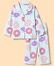 Smarty Girl Knit Full Sleeves Co-Ords Shirt & Pyjama Night Suit with Donut Print - Sky Blue