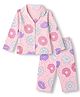 Smarty Girls Knit Full Sleeves Co-Ords Shirt & Pyjama Night Suit with Donut Print - Pink