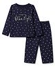 Smarty Girls Knit Full Sleeves T-Shirt & Pyjama Night Suit with Dream Of Polka Night Print - Navy Blue