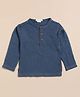 Cot & Candy Muslin Woven Full Sleeves Solid Tee - Navy Blue