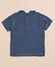 Cot & Candy Muslin Woven Half Sleeves Solid Tee - Navy Blue