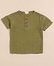 Cot & Candy Muslin Woven Half Sleeves Solid Tee - Olive Green