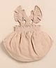 Cot & Candy Muslin Woven Frill Sleeves Solid Smock Detailed Dress - Beige
