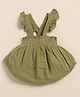 Cot & Candy Muslin Woven Frill Sleeves Solid Smock Detailed Dress - Olive Green
