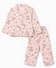 Smarty Girls Knit Full Sleeves Co-Ords Shirt & Pyjama Night Suit with Floral Print - Light Peach