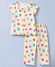 Smarty Girls Knit Half Sleeves Co-Ords T-Shirt & Pyjama Night Suit with Fruit Print - Cream