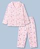 Smarty Girls Knit Full Sleeves Co-Ords Shirt & Pyjama Night Suit with Unicorn Print - Baby Pink