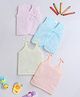 Little Angels Muslin Woven Pack Of 4 Sleeveless Solid Jhablas & Vests - Pink Blue Yellow & Peach