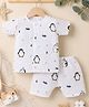 Little Angels Muslin Woven Half Sleeves Penguin Printed Coordinating Shirt & Shorts Set - White