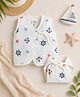 Little Angels Muslin Woven Sleeveless Nautical Theme  Printed Jhabla & Nappy Set - Cream