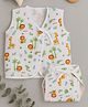 Little Angels Muslin Woven Sleeveless Jungle Theme Printed  Jhabla & Nappy Set - White
