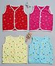Little Angels Cotton Knit Pack Of 4 Sleeveless Bear & Vehicles  Printed Vests - Red Rani Pink Blue & Yellow