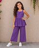 The Magic Wand Cotton Woven Sleeveless Smocked & Striped Top & Pants Set - Purple