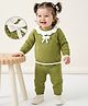 Babyoye Cotton Knit Baby Sweater Set with Neck Lace Design & Bow Applique - Olive Green