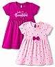Babyhug Single Jersey Knit Half Sleeves Hearts & Text Printed Frocks With Bow Applique - Pink & Purple