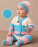Babyhug Knit Full Sleeves Color Block Sweater Set With Cap & Booties -  White & Blue