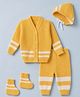 Babyhug Knit Full Sleeves Striped Sweater Set With Cap & Booties - White & Yellow