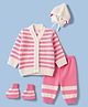 Babyhug Knit Full Sleeves Striped Sweater Set With Cap & Booties Set - Pink