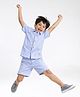 Somersault Cotton Woven Half Sleeves Brand Logo Embroidered Striped Coordinating Shirt & Shorts Set - Blue