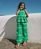 Somersault Cotton Woven Sleeveless Schiffli Embroidered Floral Printed Coordinating Top & Palazzo Set - Green