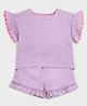 Somersault Cotton Woven Frill Sleeves Solid Top & Shorts Set - Purple