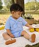 Somersault Cotton Woven Half Sleeves Striped & Cuddle Crew Text Patch Detailed Onesies - Blue