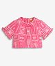 Somersault Cotton Woven Half Puffed Sleeves Tropical Theme Printed Top - Pink
