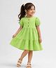 Somersault Cotton Knit Half Puffed Sleeves Solid Dress - Green