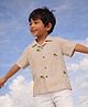 Somersault Cotton Woven Half Sleeves Striped & Tropical Theme Embroidered Shirt - Beige