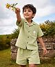 Somersault Cotton Woven Half Sleeves Palm Tree Embroidered Shirt & Shorts Set - Green