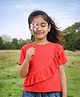 Somersault Cotton Knit Half Sleeves Frill Detailed Top - Red