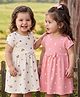 Babyhug Single Jersey Knit Half Sleeves Frock With Floral Print & Bow Applique Pack Of 2 - Pink & White