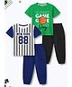 Trampoline Cotton Blend Knit Pack Of 2 Half Sleeves New York & Game Text Printed Tees & Joggers Sets - Multi Colour