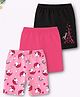 Trampoline Cotton Lycra Pack Of 3 Unicorn Printed Shorts - Pink Dark Pink & Black