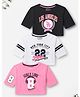 Trampoline Cotton Blend Knit Pack Of 3 Half Sleeves Los Angeles & New York City Text Printed Crop Tops - Pink Black & White