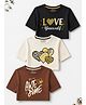 Trampoline Cotton Blend Knit Pack Of 3 Half Sleeves Hearts & Love Text Printed Crop Tops - Brown Black & Off White