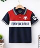 Trampoline Cotton Blend Knit Half Sleeves Find Your Way Text Printed Polo Tee - Navy Blue