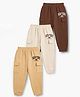 Trampoline Cotton Blend Knit Pack Of 3 New York Text Printed Cargo Style Joggers - Cream Beige & Brown