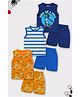 Trampoline Cotton Blend Knit Pack Of 3 Sleeveless Dinosaurs Printed & Printed Tees & Shorts Set - Blue & Orange
