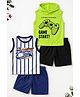 Trampoline Cotton Blend Knit Pack Of 2 Sleeveless Controller & Basketball Printed Tees & Shorts Set - Blue & Green
