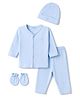 Doreme Single Jersey Knit Full Sleeves Hearts Embroidered T-Shirt & Pyjama Night Suit With Cap & Mittens Set - Light Blue